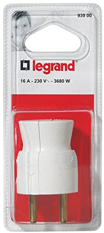 Legrand - Fiche mâle avec terre plastique - sortie du câble par l'arrière - blister -blanc