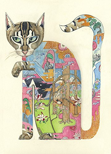 Cat Licking its Paw Card Daniel Mackie Designs 7 x 5 inches black in cello with envelope