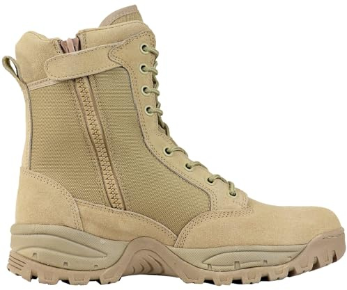 Maelstrom Mens Military Tactical Boots with Side Zipper, Comfortable, Light Weight, Durable for Work and Outdoors, Tan, Size 10.5 Medium