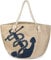 styleBREAKER XXL Strandtasche mit Anker Print | maritimer Look in Flechtoptik | Shopper Badetasche 57 x 33 x 32 cm, Farbe:Beige-Blau