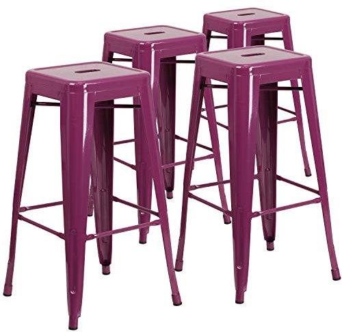Flash Furniture Kai Commercial Grade 4 Pack 30 High Backless Purple Indoor-Outdoor Barstool