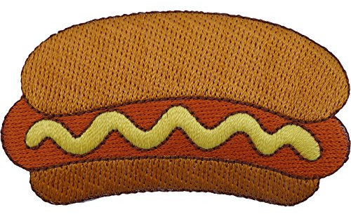 Hot Dog Aufnäher Fast Food, bestickt, zum Aufnähen oder Aufbügeln, für T-Shirt, Tasche, Jacke, Mantel