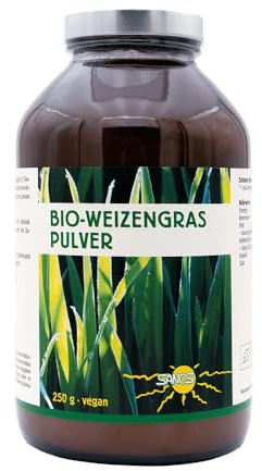 Bio Weizengras-Pulver, 250 g, nachhaltiger Anbau, schonende Trocknung, Sanos