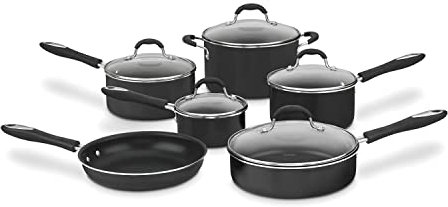 Cuisinart Advantage Nonstick Cookware Set, 11-Piece Pots and Pans Cooking Set with Aluminum Core for Quick and Even Heating, Easy Grip Handles, Dishwasher Safe, 55-11BK