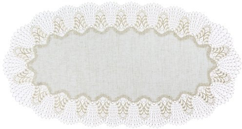 Plauener Spitze 4048L_14_5090 Tischdecke Oslo L, Größe 50 x 90 cm, oval