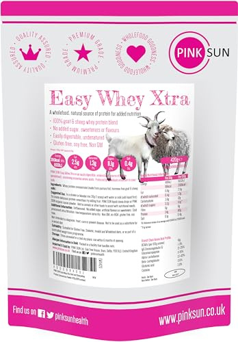 PINK SUN Goat Sheep Whey Protein Powder 420g (80% Protein) Pure Unflavoured Concentrate Soy Free Gluten Free Undenatured Non GM Easy Whey Xtra