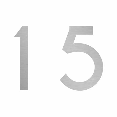 Zahlen-Aufkleber 15 in silber, 5 cm, Kennzeichnung o. Hausnummer Beschriftung für Briefkasten, Mülltonne & allen glatten Flächen