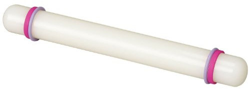 AKORD 23 cm/9'' Non-Stick Sugarcraft Fondant Rolling Pin with Guide Rings, White, 23 x 3 x 3 cm