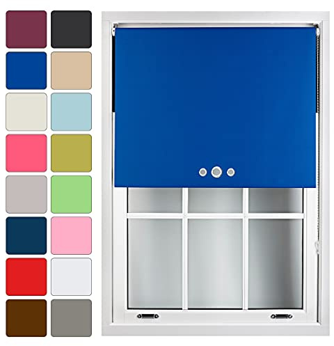 FURNISHED Blackout Roller Blind with Triple Eyelets Made to Measure, Blue, 60W x 165H cm