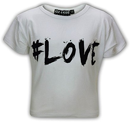 A2Z 4 Kids Girls Love Print Crop - Love Crop Top White 11-12