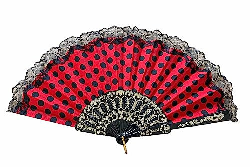 La Senorita Flamenco Fächer Rot Schwarz mit Spitze