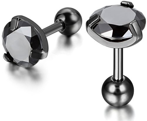 JewelryWe Schmuck Herren Damen Ohrringe, Glas Diamant Ohrstecker, 7mm, Edelstahl, Schwarz
