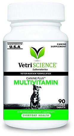 Vetri-Science Laboratories VETRISCIENCE Canine Plus MultiVitamin for Dogs - Vet Recommended Vitamin Supplement - Supports Mood, Skin, Coat, Liver Function, 90 Tablets