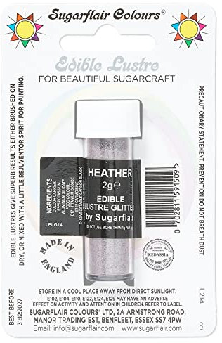 Sugarflair Heather Edible Lustre Glitter, Add a Lustrous Shine to Cakes or Decorations. Brush On or Add Rejuvenator to Create Eye-Catching Edible Paint - 2g