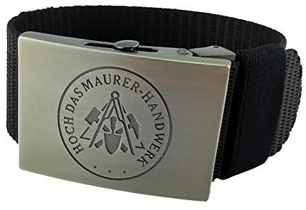 GravurManufakturBerlin Hosengürtel Maurer Handwerk Zunftzeichen Textilgürtel schwarz 4 cm breit Einheitslänge kürzbar