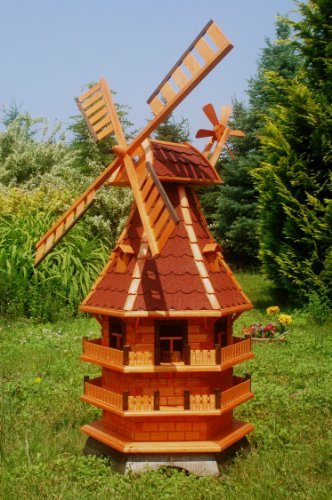 XXL Windmühle, Gartenwindmühle, Windmühlen aus Holz, kugelgelagert 1,50m imprägniert (rot)
