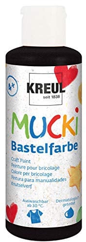 KREUL 24114 - Mucki Bastelfarbe für Kinder, 80 ml in schwarz, Kindermalfarbe auf Wasserbasis, parabenfrei, glutenfrei, laktosefrei und vegan, auswaschbar, vermalbar mit Pinsel und Schwamm