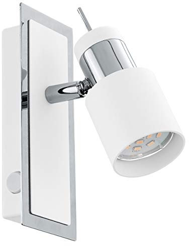 EGLO LED Wandlampe Davida, Wandleuchte, Wandstrahler aus Metall in Chrom, Weiß, Wohnzimmerlampe, Lampe mit Schalter, Spot inkl. GU10 Leuchtmittel, warmweiß