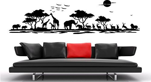 Unbekannt Wandtattoo wandaufkleber Aufkleber Wandsticker Wall Sticker Wohnzimmer Schlafzimmer Kinderzimmer KÜCHE 30 Farben zur Wahl Afrika Landschaft Tier Baum waf05(070 schwarz, Größe1:ca.60x19 cm)