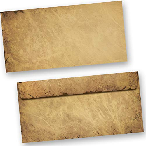 TATMOTIVE Vintage Briefumschläge CASANOVA, 250 Stück DIN lang | Stabile Kuverts im Antik-Look, starker Haftklebestreifen, helles Adressfeld für beste Lesbarkeit, ideal für Tinte