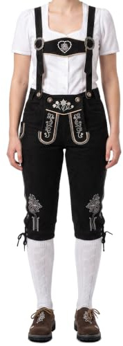 German Wear Damen Trachten Kniebundhose Jeans Hose kostüme mit Hosenträgern in der 4X Farben