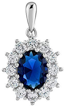 SILVEGO Damen Anhänger aus 925 Sterling Silber mit synthetischem Saphir Design nach dem Ring von Kate Middleton