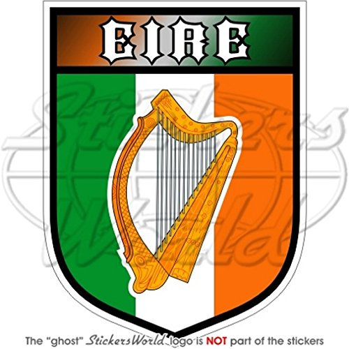 Vinyl-Autoaufkleber „Eire“ (Irland) mit Gälischer Harfe, 100 mm.