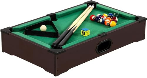 GAMES PLANET Mini Billard Nano avec Accessoires (2 queues, Boules, Triangle, Craie), 3 décors, Dimensions : 51 x 31 x 10 cm, décor Bois foncé