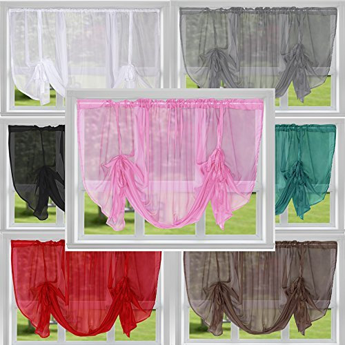 John Aird Voile Tie Blind Curtain Panels 87 Wide x 54 Drop (Pink)