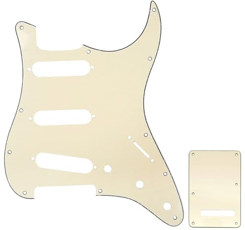 Musiclily SSS Strat Pickguard and Back Plate Set for Fender USA/Mexican Standard Stratocaster Modern Style Electric Guitar, 3Ply Cream