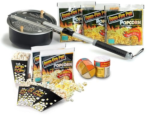 Kit de démarrage pour popcorn pour feu de camp Wabash Valley Farms - Le popcorn original Whirley Pop avec kit de popcorn, machine à popcorn en aluminium pour feu de camp, pot à popcorn pour popcorn