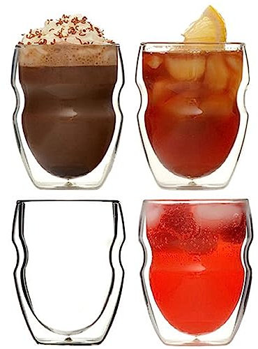 Ozeri DW080S, Set di 4 bicchieri da caffè termoresistenti, in vetro con doppio fondo, da 235ml