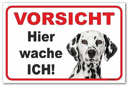 AdriLeo Schild - Vorsicht Dalmatiner schwarz/weiß - Hier wache ich - (15x20cm) / Achtung Hund Wachhund