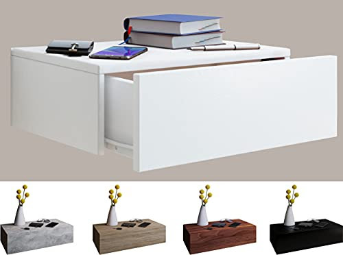 VCM Wandschublade Wandregal Kommode Wandablage Dielenmöbel Ablage Hängeschrank Schublade Weiß 15 x 46 x 30 cm Blado-1