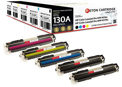 5 Original Reton Toner | 30% höhere Reichweite | kompatibel zu CF350A, CF351A, CF352A, CF353A HP 130A für HP Color Laserjet Pro MFP M176N, M177FW, M177, M176