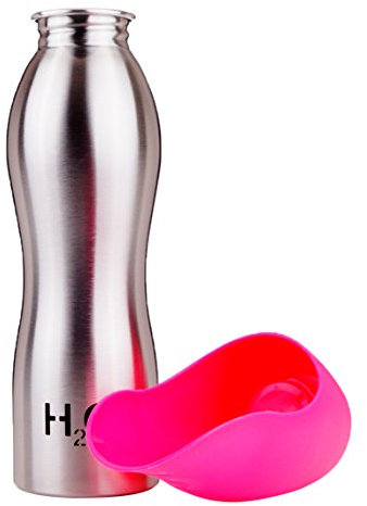 H2O4K9 Stainless Steel Dog Water Bottle and Travel Bowl, Large, 700 ml, Perfect Pink