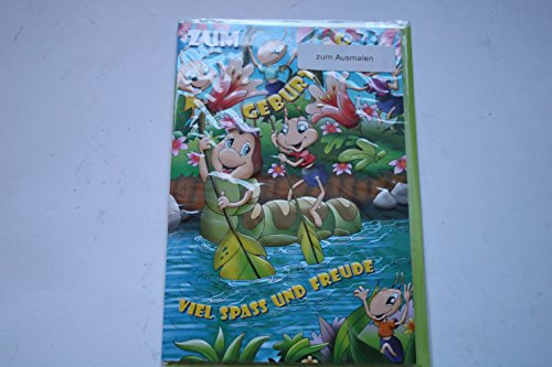 Kindergeburtstag Geburtstagskarte Glückwunschkarte Grusskarte Geschenkskarte GeschenkkarteZum Geburtstag - viel Spass und Freude - zum Ausmalem!. Karte mit Umschlag hellgrün 1 Stück