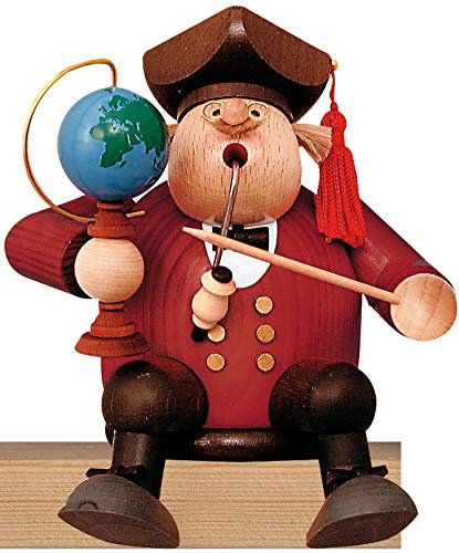 Weihnachtsdekoration Erzgebirge Holzkunst Handarbeit Räuchermännchen Kantenhocker Professor farbig ca. 16,0 cm