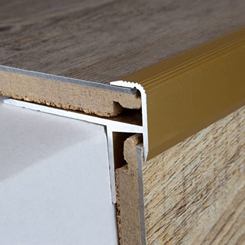 3 Meter (3 x 1 m) Laminat-Treppenkante/Winkelprofil, Einfasshöhe 8,5 mm, 33 mm breit, Alu eloxiert, gebohrt, Farbe: Gold