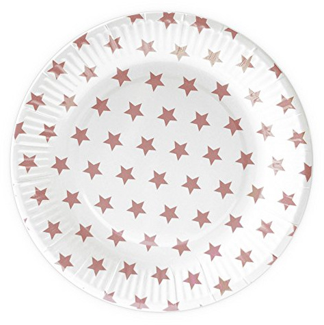 Frau WunderVoll® 60 PAPPTELLER, ROSA Sterne, 23 cm/Einwegteller, Papierteller, Teller, Einweggeschirr, Geschirr, Hochzeit, Kindergeburtstag, Partygeschirr