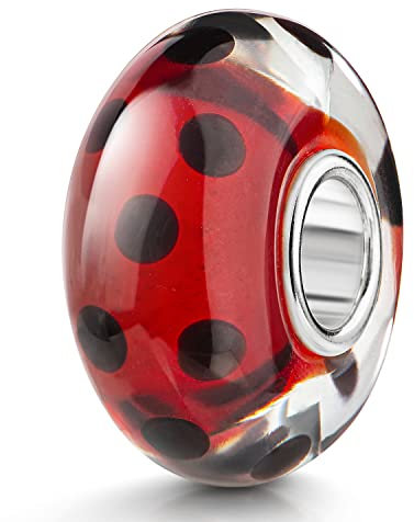 MATERIA by Matthias Wagner Glas Bead Anhänger rot Beetle- Glasperle Marienkäfer Käfer gepunktet für Armband 1169
