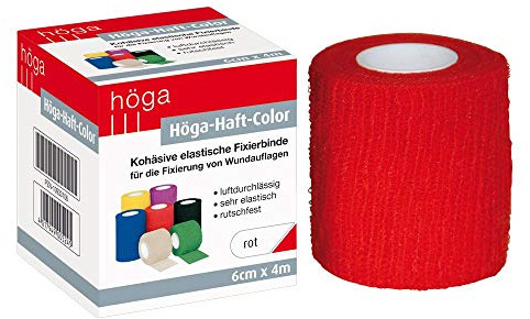 Höga-Haft-Color rot 6 cm x 4 m gedehnt, kohäsive (selbsthaftende) elastische Fixierbinde, 2er Pack (2 x 1 Stück)