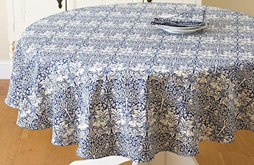 William Morris Blue Brother Rabbit 147cm Round Cotton Floral Tablecloth