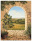ARTland Wanddeko Wandbild Alu Verbundplatte für Innen & Outdoor Bild 90 x 120 cm Landschaften Fensterblick Malerei Creme Zitronenbaum vorm Torbogen A7CU