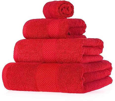 HOMESCAPES Red Turkish Cotton 4 Piece Towel Set Soft & Absorbent 500 GSM Heavyweight Face Cloth, Hand Towel, Bath Towel & Bath Sheet Towel Bale