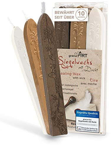 Siegelwachs flexibel mit Docht - 3 Stangen Mix Schoko - Gold - Weiß-Perl.