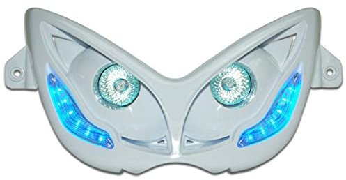DOUBLE OPTIQUE REPLAY RR8 POUR MBK 50 NITRO 1997>2012-YAMAHA 50 AEROX 1997>2012 BLANC AVEC LEDS BLEU