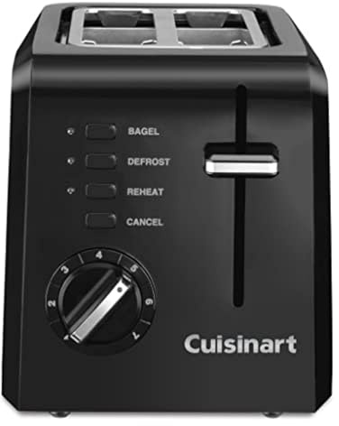 Cuisinart CPT-122BK 2-Slice Compact Plastic Toaster, Slots for Bagels & Bread, 7 Shade Settings, Cancel/Defrost/Reheat Functions, Removable Crumb Tray, Small Kitchen Appliance for Home & Office, Black