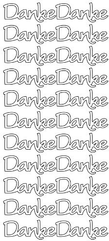 Konturensticker Danke silber für Einladungskarten, bogen 10 x 23 cm, Hochzeit, Taufe, Geburt, Kommunion