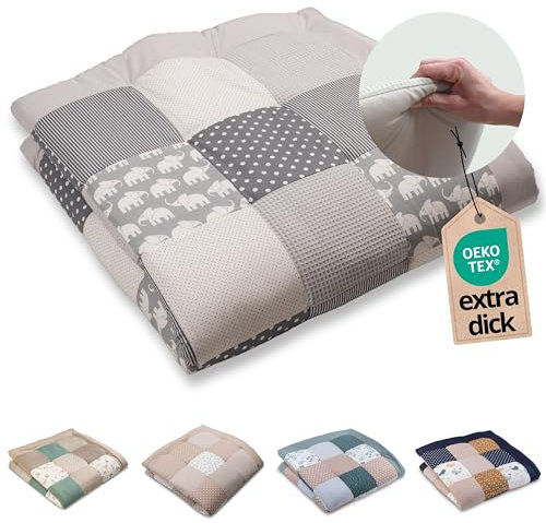 ULLENBOOM Krabbeldecke für Baby 140x140 cm, 100% OEKO-TEX Materialien, Made in EU, Dick & weich gepolstert, Graue Sterne - ideal als Babydecke, Krabbelmatte & Spieldecke Baby